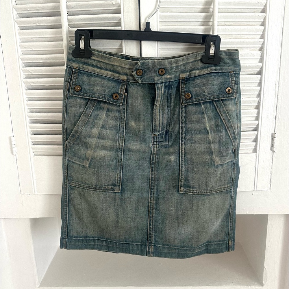 7 For All Mankind Distressed Blue Mini Skirt